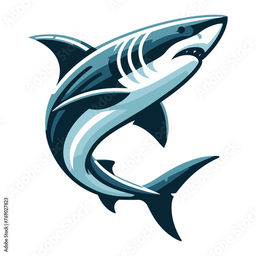 Wild great white shark vector illustration, marine predator animal element illustration, swimming angry toothy shark design template isolated on white background