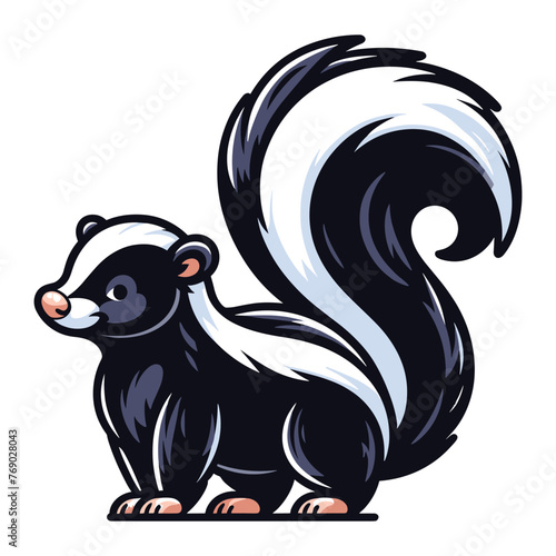 Wallpaper Mural Skunk full body design illustration, wild mammal skunk with a large fluffy tail and black white stripe along the body, fauna animal concept. Vector template isolated on white background Torontodigital.ca