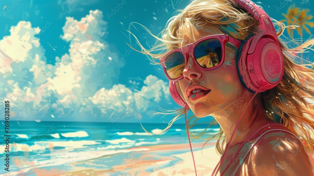 Beach Chill Girl with Headphones - Manga