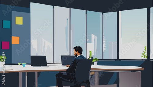 Man  working on laptop in office