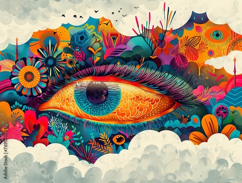 Surreal colorful female eye. Generative AI (ID: 769030284)