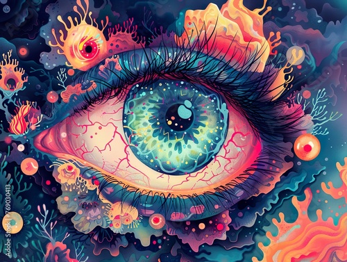 Surreal colorful female eye. Generative AI (ID: 769030413)