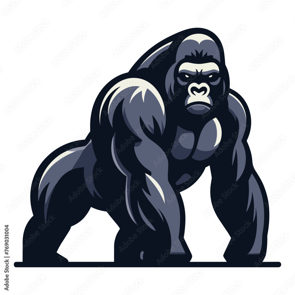 Wild gorilla full body vector illustration, primate animal zoology element illustration, standing strong big ape concept, design template isolated on white background Wild gorilla full body vector illustration, primate animal zoology element illustration, standing strong big ape concept, design template isolated on white background
