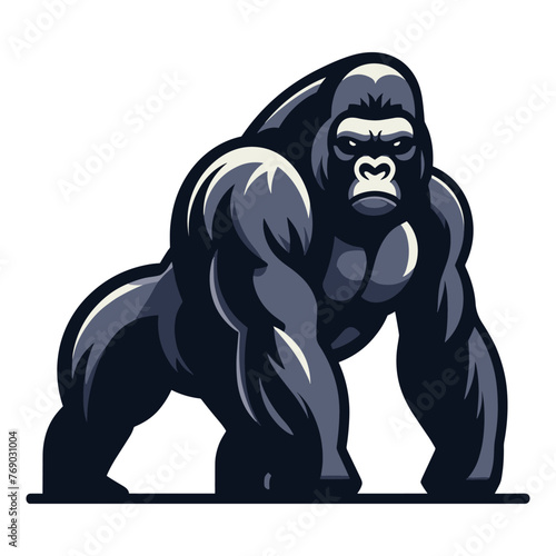 Wild gorilla full body vector illustration  primate animal zoology element illustration  standing strong big ape concept  design template isolated on white background