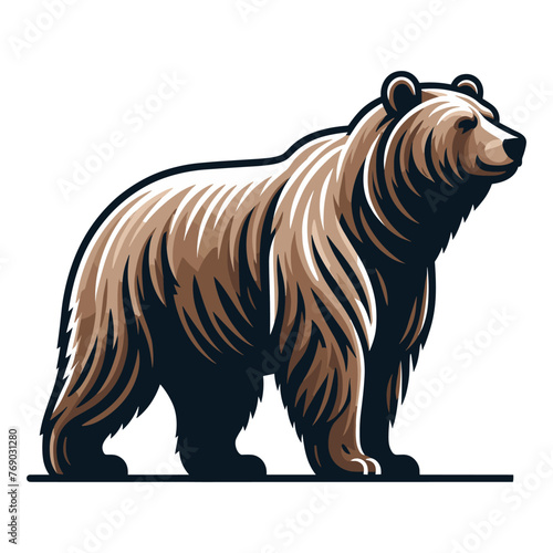 Grizzly bear full body design illustration, animal predator zoology element illustration, wild beast brown bear, vector template isolated on white background