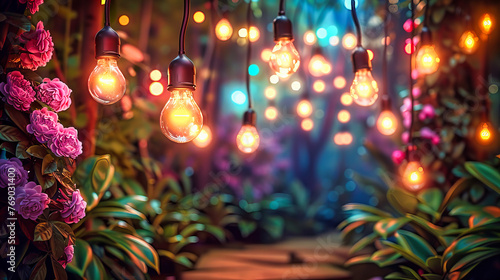 Festive Outdoor Lights, Summer Night Elegance, Illuminated Backyard Party Ambiance