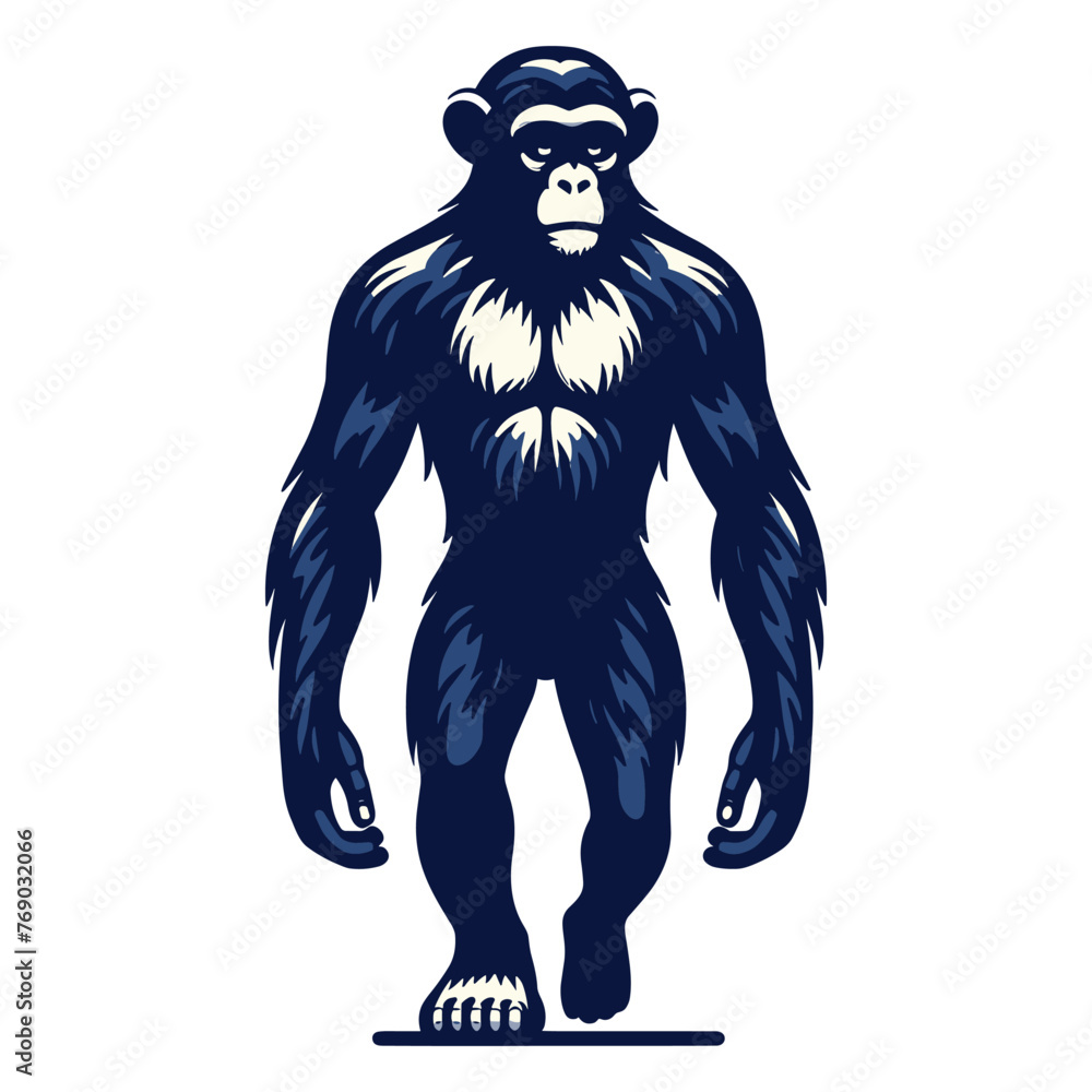 Obraz premium Monkey ape chimpanzee full body vector illustration, wild animal primate, standing monkey illustration concept, design template isolated on white background