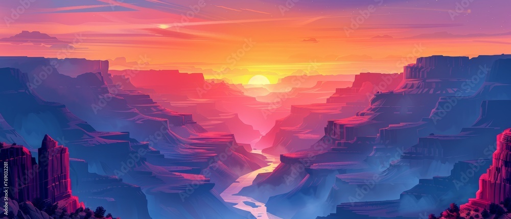Grand Canyon Sunset Illustration Style