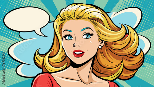 pop art illustration of blond girl with the speech 