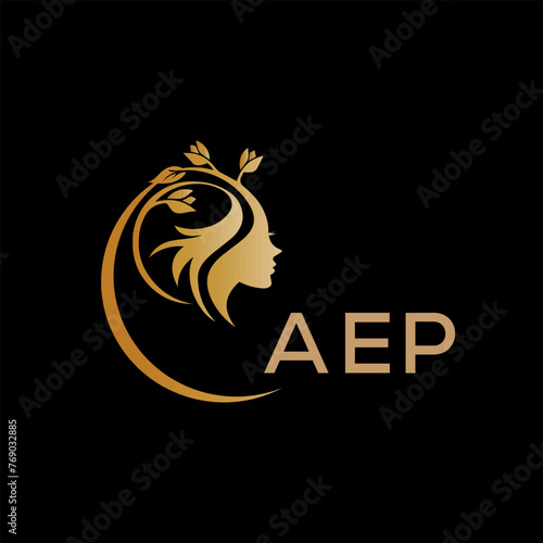 AEP letter logo. best beauty icon for parlor and saloon yellow image on black background. AEP Monogram logo design for entrepreneur and business.	
