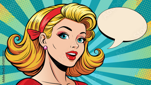 pop art illustration of blond girl with the speech 