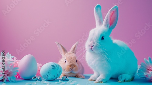 Colorful Easter Bunnies With Decorative Eggs