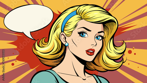 pop art illustration of blond girl with the speech 