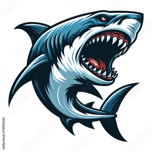 Angry wild great white shark design illustration, marine predator animal element illustration, swimming toothy shark vector template isolated on white background