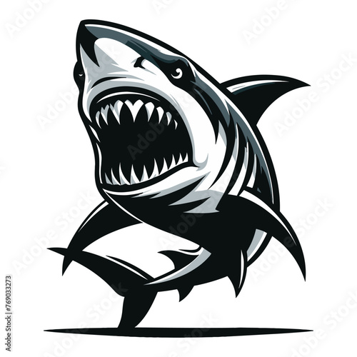 Angry wild great white shark design illustration, marine predator animal element illustration, swimming toothy shark vector template isolated on white background