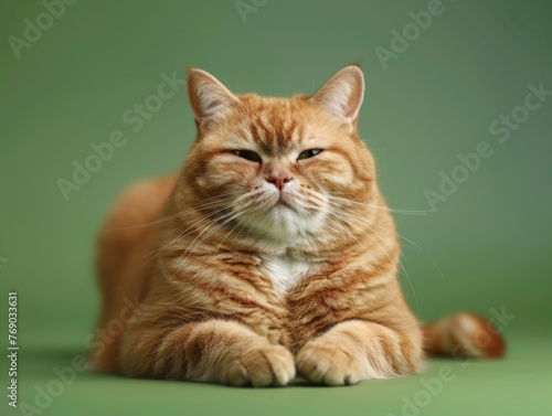 Overweight Cat on Green Background © Custom Media
