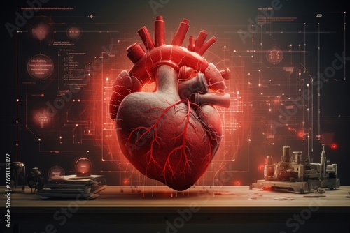 Human Heart Diagram, Ecg graph, heart attack concept. 