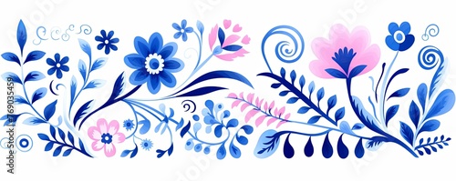 bright spring colorsb blue and white, pinknordic pattern white background with flower and flowers, floral backdrop with copy space