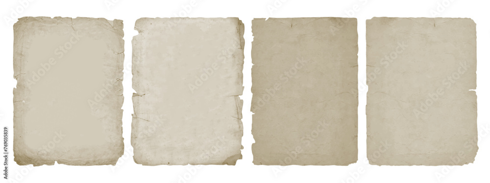 Fototapeta premium Vintage old paper with ripped edges. Antique sheets set, isolated on transparent background 