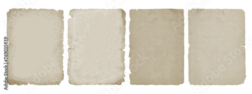 Vintage old paper with ripped edges. Antique sheets set, isolated on transparent background	