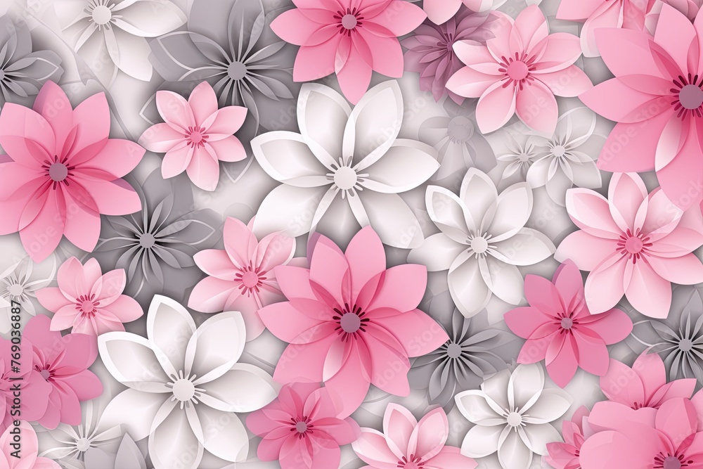bright spring colors gray and white, pinknordic pattern white background with flower and flowers, floral backdrop with copy space