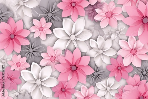 bright spring colors gray and white  pinknordic pattern white background with flower and flowers  floral backdrop with copy space
