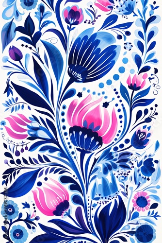 bright spring colors indigo and white  pinknordic pattern white background with flower and flowers  floral backdrop with copy space
