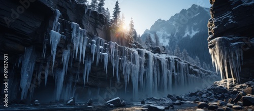Frozen Cliffside at Sunrise