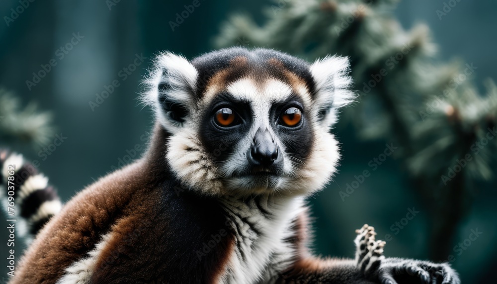 Close-up image of a small brown-white animal with black and white stripes on its face Close-up image of a small brown-white animal with black and white stripes on its face