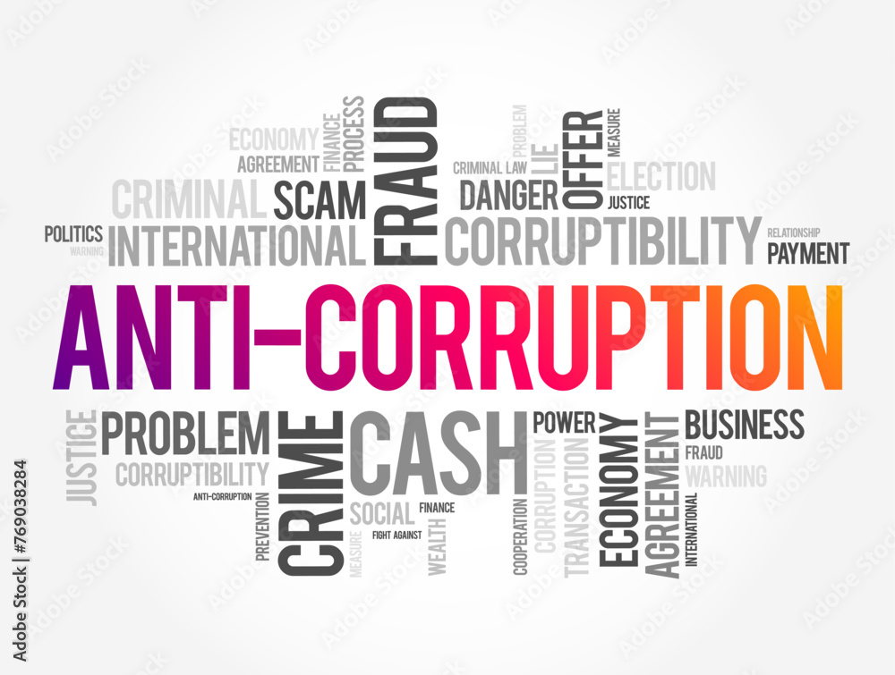 Anti-Corruption - comprises activities that oppose or inhibit corruption, word cloud concept for presentations and reports Anti-Corruption - comprises activities that oppose or inhibit corruption, word cloud concept for presentations and reports