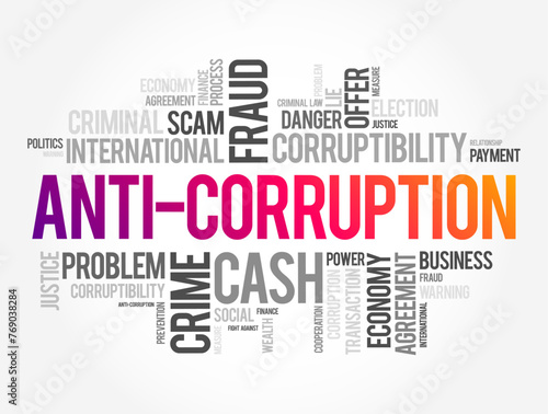 Anti-Corruption - comprises activities that oppose or inhibit corruption, word cloud concept for presentations and reports