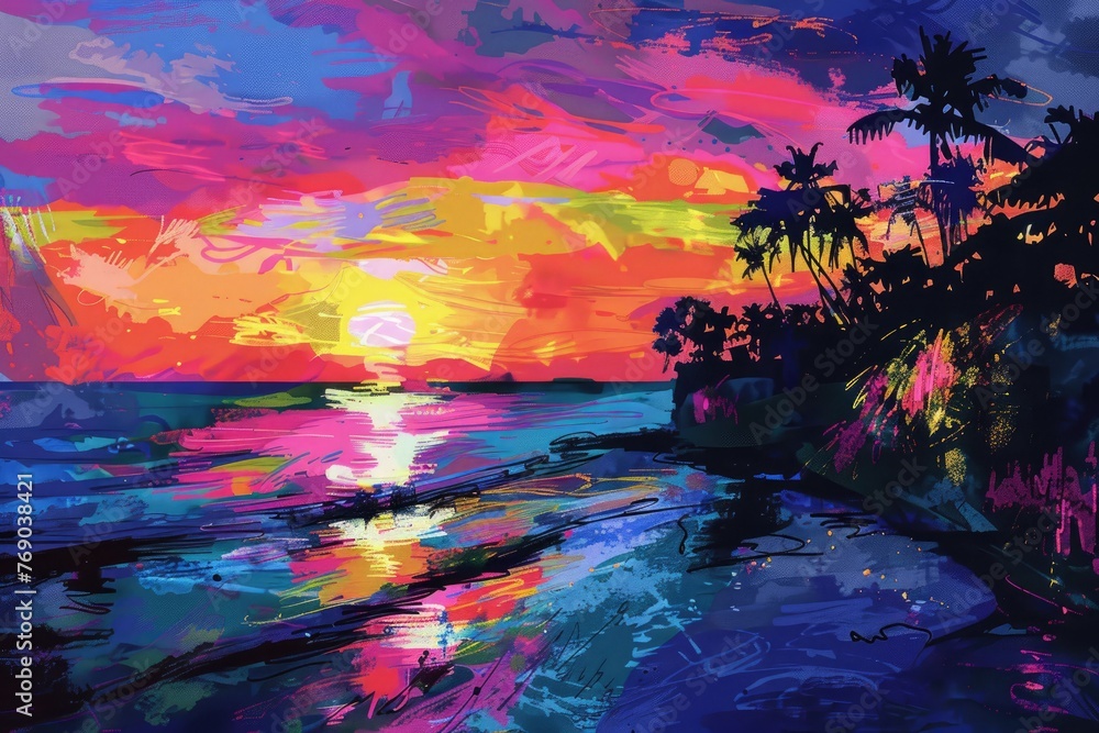 colorful sunset over a beach with ocean