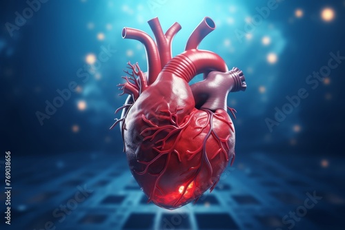 Human heart anatomy on medical background.  photo