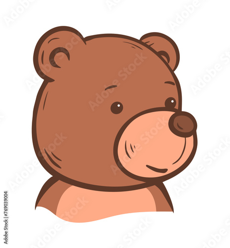 Teddy bear toy. Kind bear head portrait. Character for children. Character for a postcard. Cartoon vector isolated illustration on white background. Hand drawn line