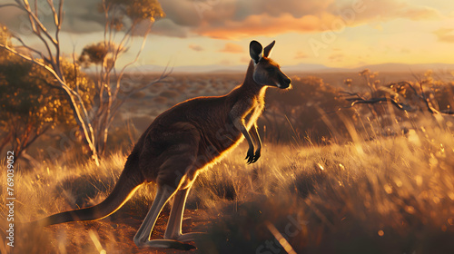 Kangaroo bounding through the Australian outback photo