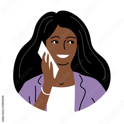 Girl talking on the phone. Business, communication and modern lifestyle. Design icon, avatar. Flat vector illustration isolated on white background