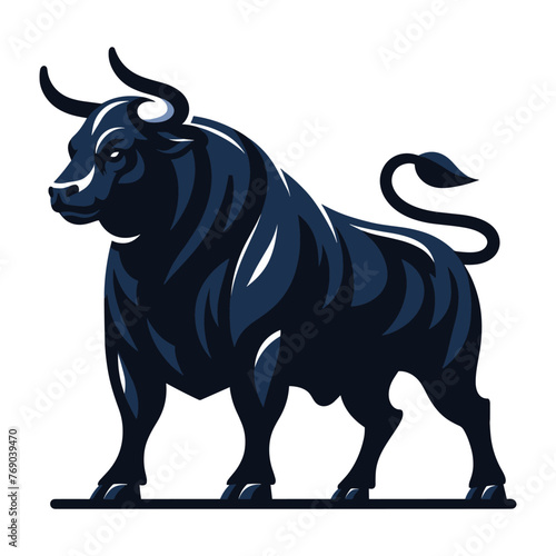 Bull full body design mascot illustration  farm animal  strong angry horned bull concept  butcher shop graphic template  vector isolated on white background