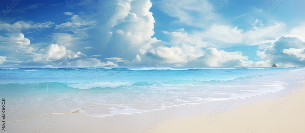 A serene scene of a small boat floating in the water with a clear blue sky in the background A serene scene of a small boat floating in the water with a clear blue sky in the background