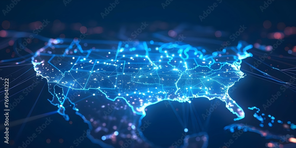 Mapping America's Global Network Connectivity and Data Transfer for Cyber Technology and Information Exchange. Concept Global Network Connectivity, Data Transfer, Cyber Technology - obrazy, fototapety, plakaty 