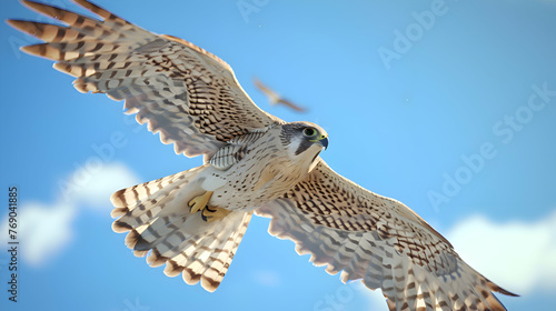 Majestic falcon soaring gracefully through clear blue skies