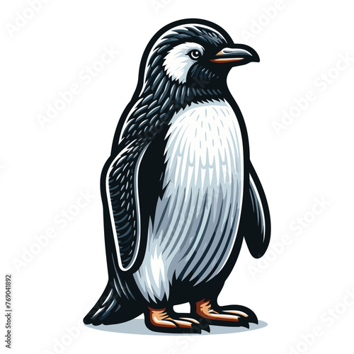 Cute penguin full body design illustration, Antarctic south pole bird animal icon, zoology element illustration, cartoon vector template isolated on white background
