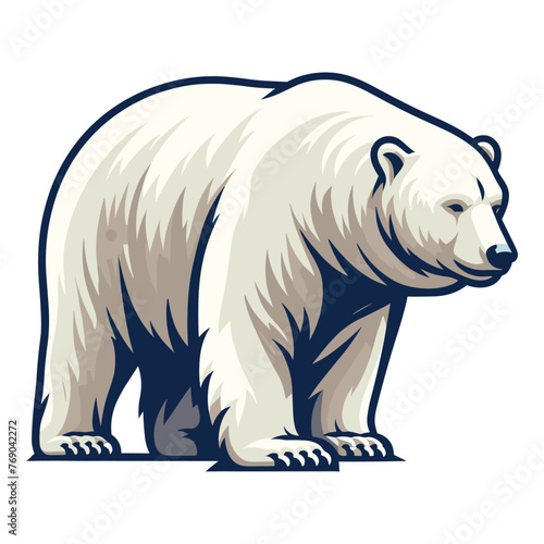 Wild polar bear full body vector illustration, arctic north pole animal icon, zoology element illustration, design template isolated on white background