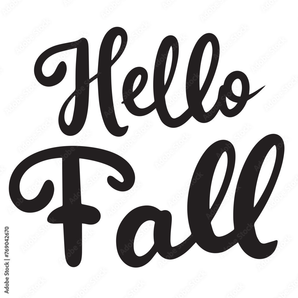 Hello Fall text black color isolated on transparent background. Hand drawn vector art. Hello Fall text black color isolated on transparent background. Hand drawn vector art.