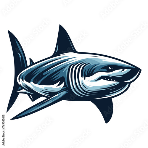 Wild great white shark vector illustration, marine predator animal element illustration, swimming angry toothy shark design template isolated on white background