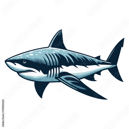 Wild great white shark vector illustration, marine predator animal element illustration, swimming angry toothy shark design template isolated on white background