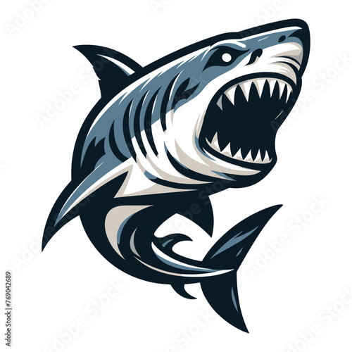 Angry wild great white shark design illustration, marine predator animal element illustration, swimming toothy shark vector template isolated on white background
