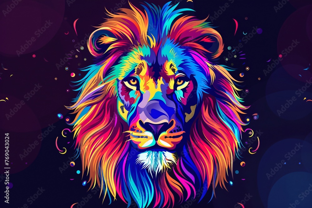 a colorful lion with a black background