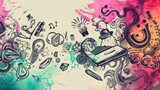 Colorful abstract graffiti art explosion - Vibrant graffiti artwork with assorted symbols and shapes displaying creativity and urban culture on a splattered background