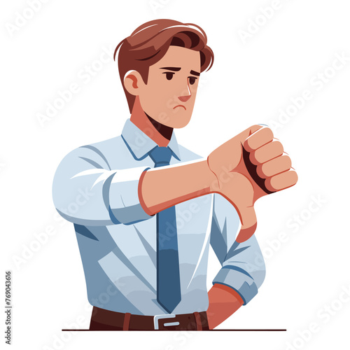 Man showing thumbs down vector illustration, unhappy male gesturing disapproval sign, dislike, disagreement, negative expression. design template isolated on white background