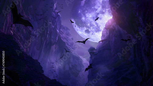 Nocturnal bats soaring through a moonlit canyon © Muhammad
